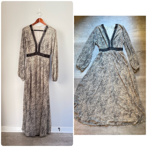 Baltic Born Cha Cha Leopard Print Long Sleeves Maxi Dress Size L - Picture 2 of 14